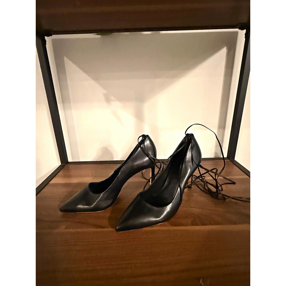 Antonio Melani Women’s Black Leather Pointed Toe Tie Stiletto Pump Heels 5